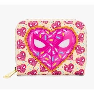 NWT Loungefly Marvel Spider-Man Sprinkle Donut Mask Accordion HOT PINK WALLET